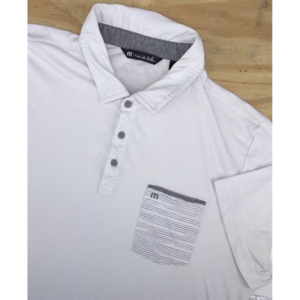 Travis Mathew Performance Golf Polo 2XL XXL Solid White Contrast Pocket